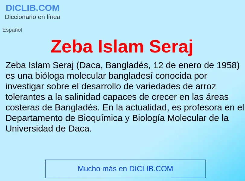 ¿Qué es Zeba Islam Seraj? - significado y definición