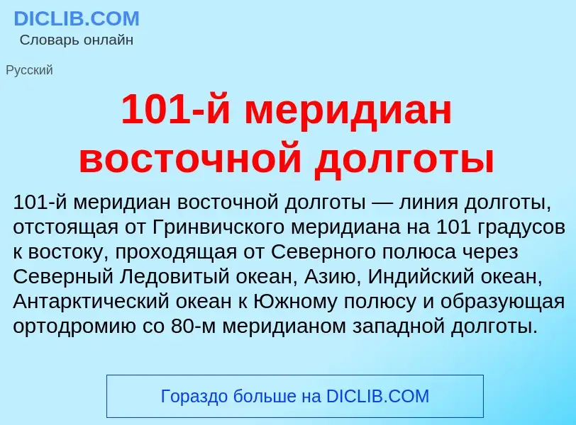 Wat is 101-й меридиан восточной долготы - definition