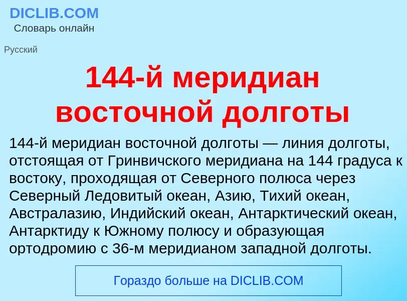 Что такое 144-й меридиан восточной долготы - определение