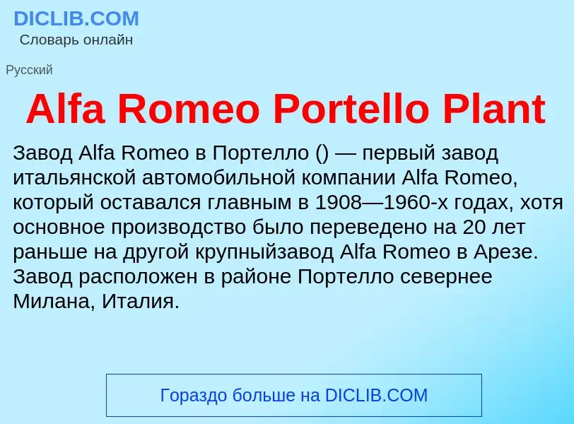 Τι είναι Alfa Romeo Portello Plant - ορισμός