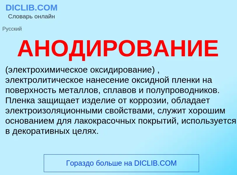 O que é АНОДИРОВАНИЕ - definição, significado, conceito