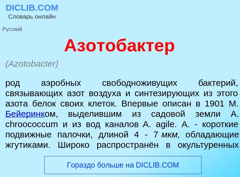 Qu'est-ce que Азотоб<font color="red">а</font>ктер - définition