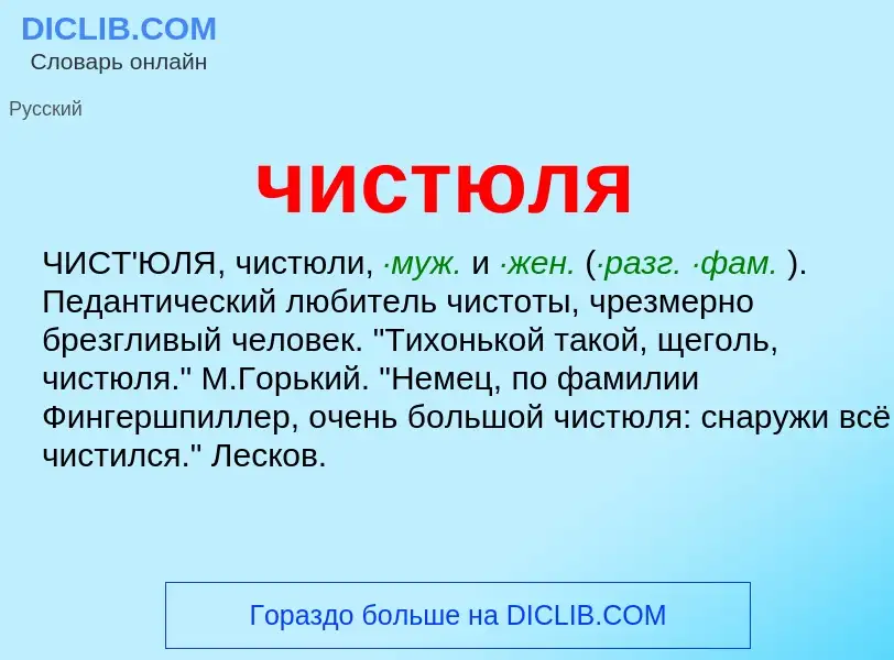 What is чистюля - meaning and definition