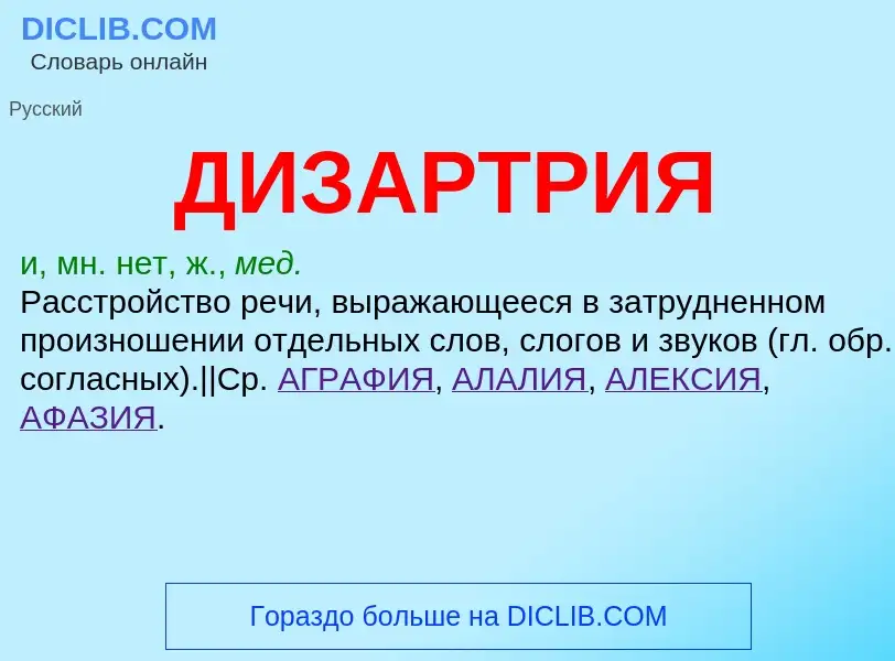 O que é ДИЗАРТРИЯ - definição, significado, conceito