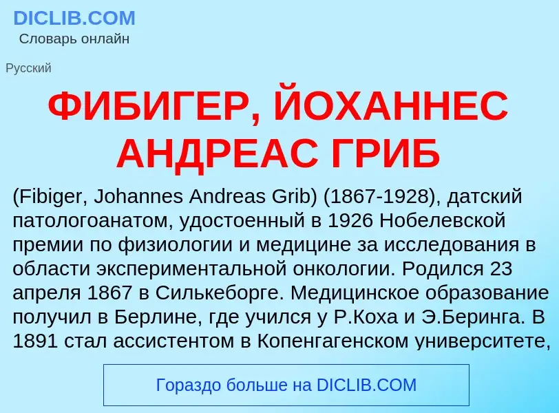 Wat is ФИБИГЕР, ЙОХАННЕС АНДРЕАС ГРИБ - definition