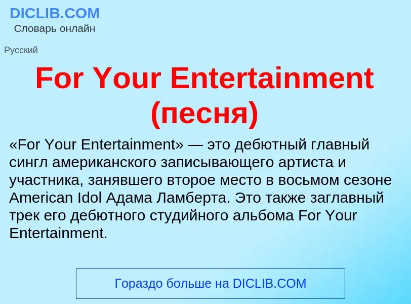 Что такое For Your Entertainment (песня) - определение