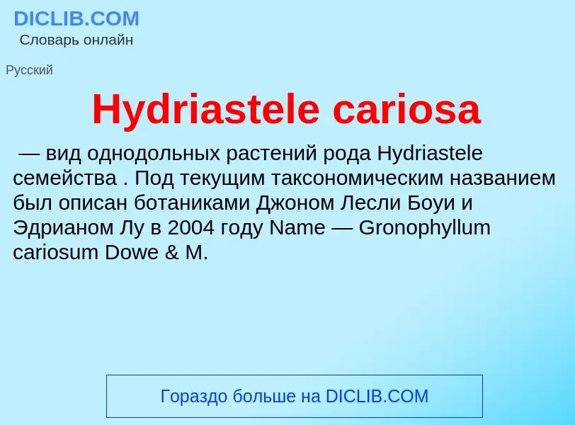 What is Hydriastele cariosa - definition