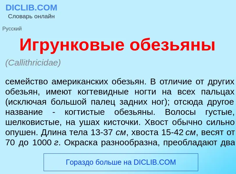 Что такое Игрунк<font color="red">о</font>вые обезь<font color="red">я</font>ны - определение