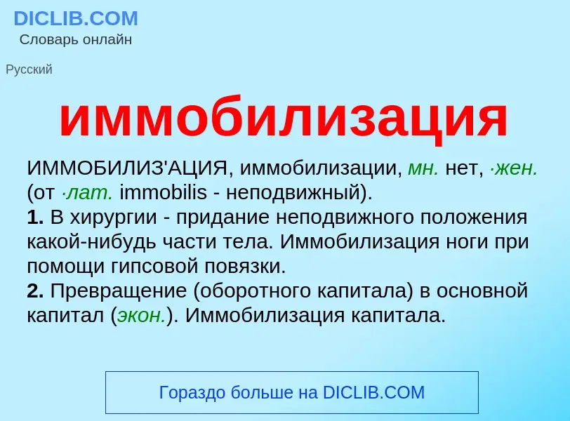 ¿Qué es иммобилизация? - significado y definición