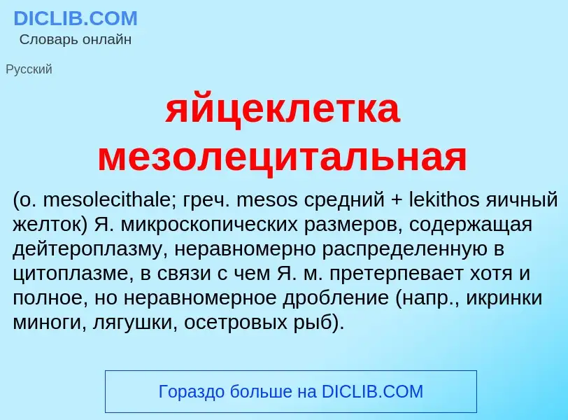 ¿Qué es яйцеклетка мезолецитальная ? - significado y definición