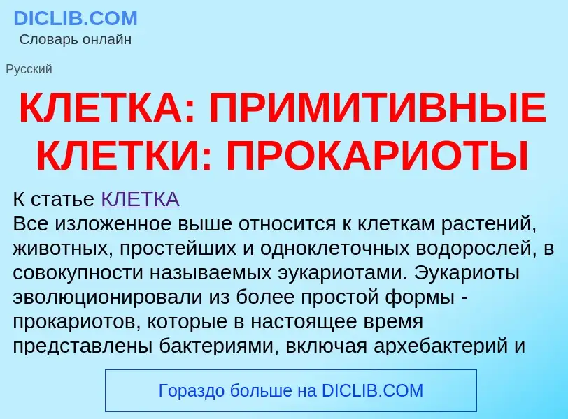 Что такое КЛЕТКА: ПРИМИТИВНЫЕ КЛЕТКИ: ПРОКАРИОТЫ - определение