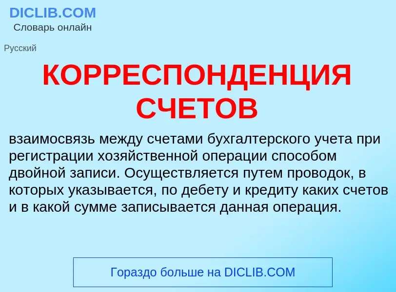 ¿Qué es КОРРЕСПОНДЕНЦИЯ СЧЕТОВ? - significado y definición