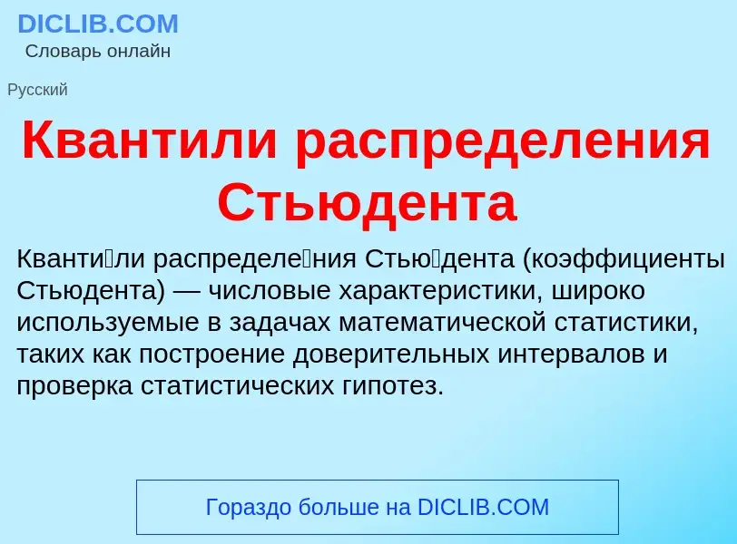 What is Квантили распределения Стьюдента - definition