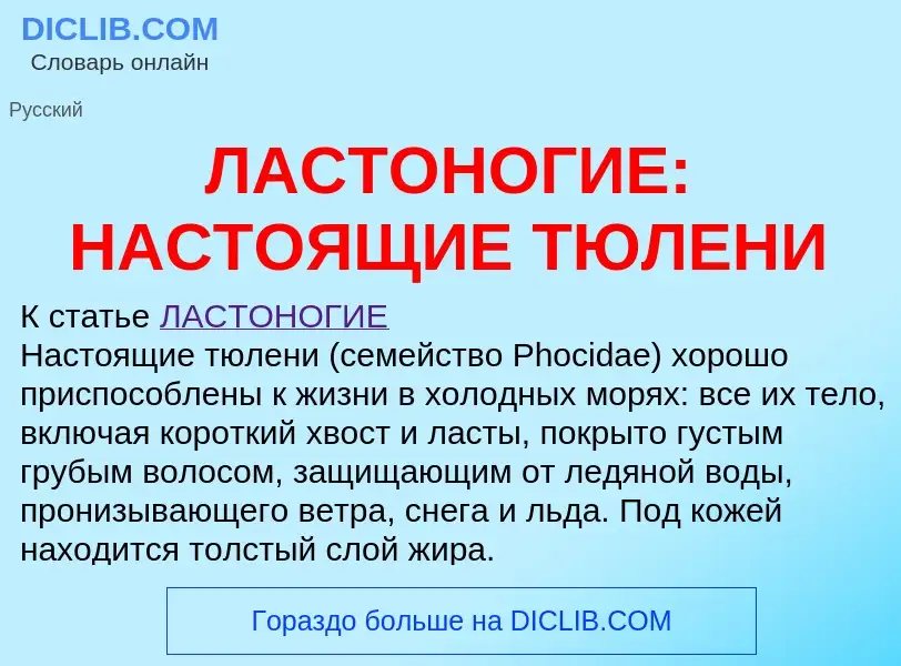 ¿Qué es ЛАСТОНОГИЕ: НАСТОЯЩИЕ ТЮЛЕНИ? - significado y definición