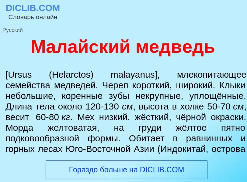 Что такое Мал<font color="red">а</font>йский медв<font color="red">е</font>дь - определение