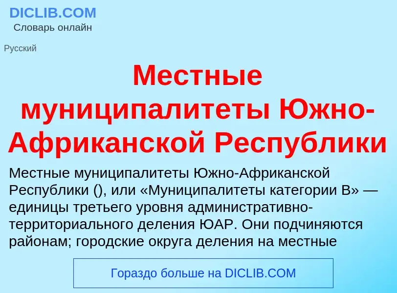 Что такое Местные муниципалитеты Южно-Африканской Республики - определение