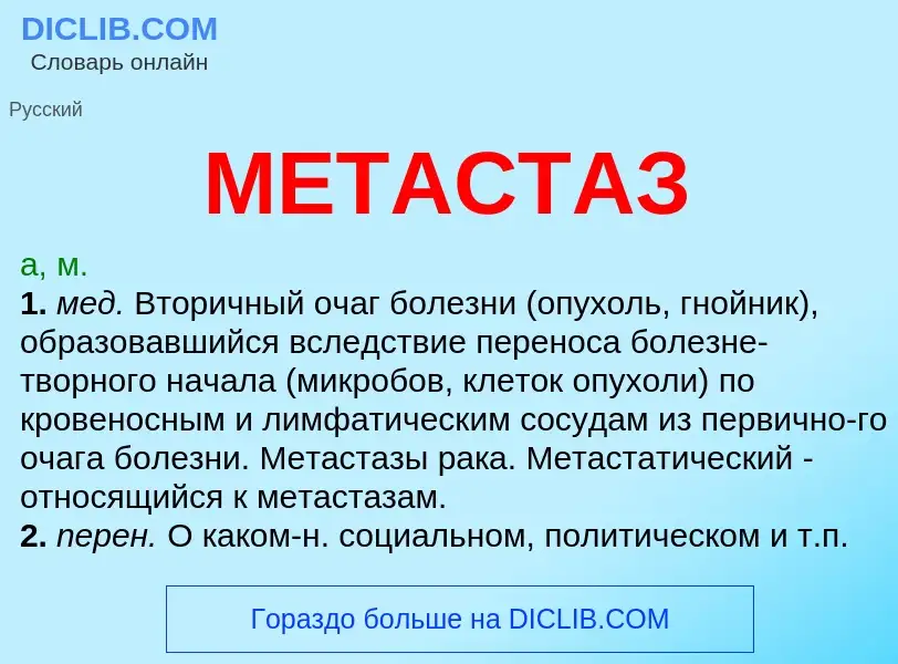 O que é МЕТАСТАЗ - definição, significado, conceito