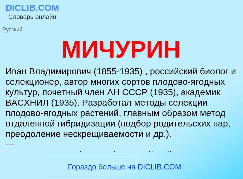 What is МИЧУРИН - meaning and definition