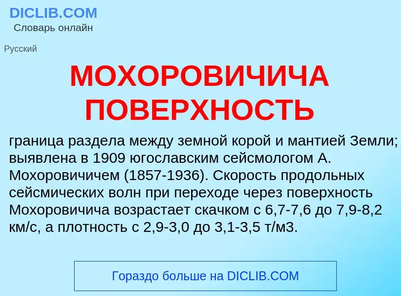 Wat is МОХОРОВИЧИЧА ПОВЕРХНОСТЬ - definition