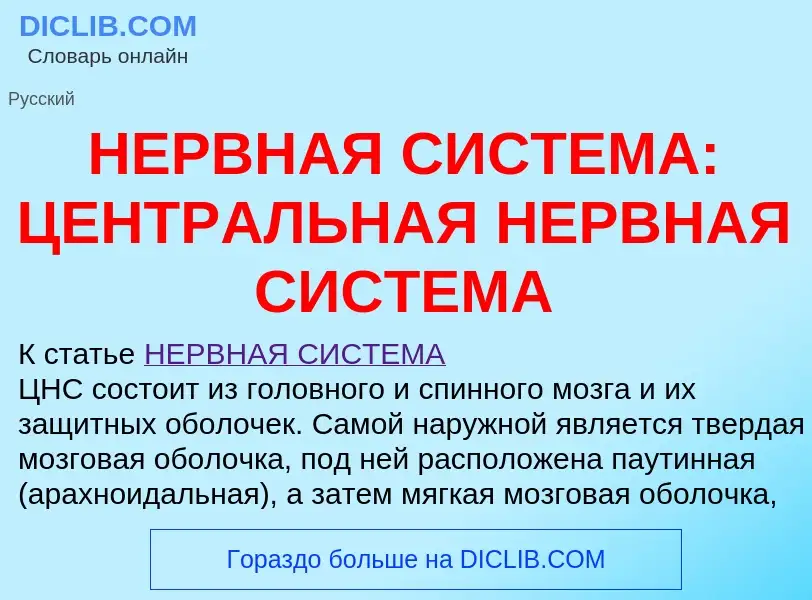 Что такое НЕРВНАЯ СИСТЕМА: ЦЕНТРАЛЬНАЯ НЕРВНАЯ СИСТЕМА - определение