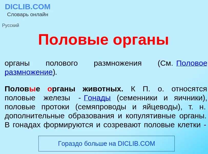 Qu'est-ce que Полов<font color="red">ы</font>е <font color="red">о</font>рганы - définition