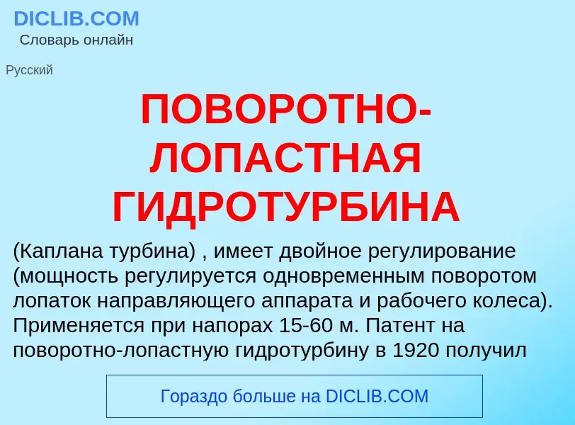 ¿Qué es ПОВОРОТНО-ЛОПАСТНАЯ ГИДРОТУРБИНА? - significado y definición