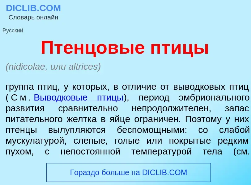 Wat is Птенц<font color="red">о</font>вые пт<font color="red">и</font>цы - definition