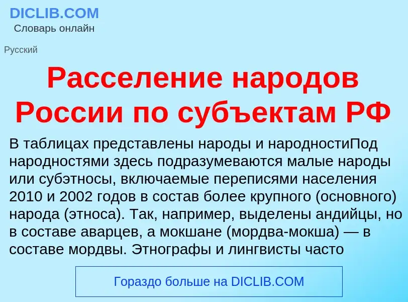 Что такое Расселение народов России по субъектам РФ - определение