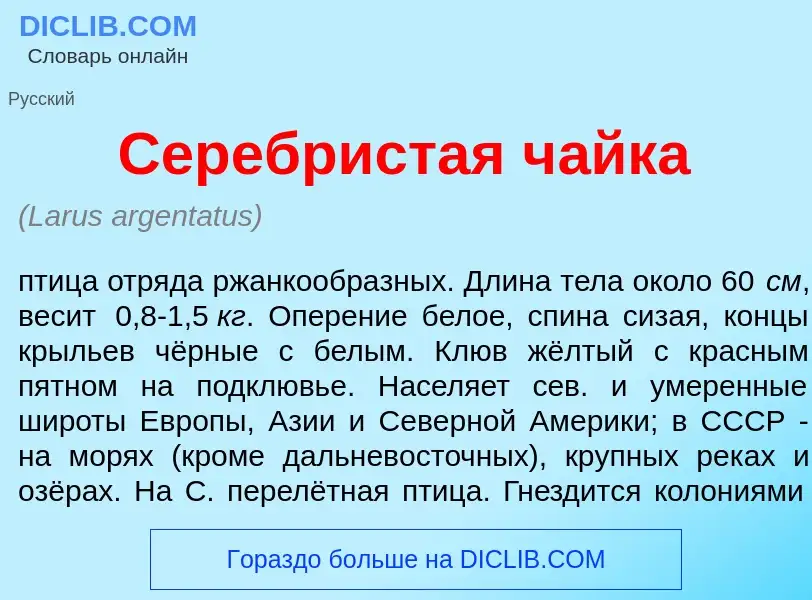 ¿Qué es Серебр<font color="red">и</font>стая ч<font color="red">а</font>йка? - significado y definic