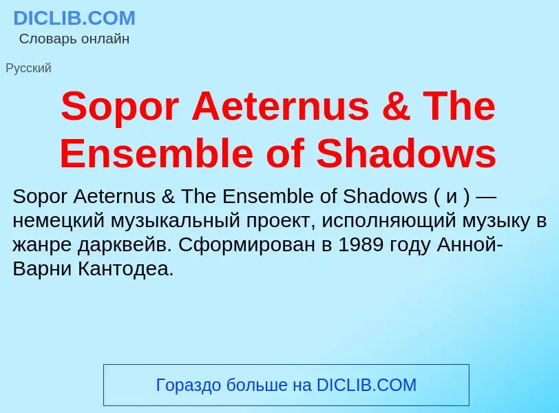 Che cos'è Sopor Aeternus & The Ensemble of Shadows - definizione