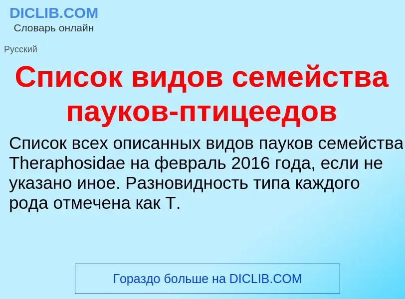 Was ist Список видов семейства пауков-птицеедов - Definition