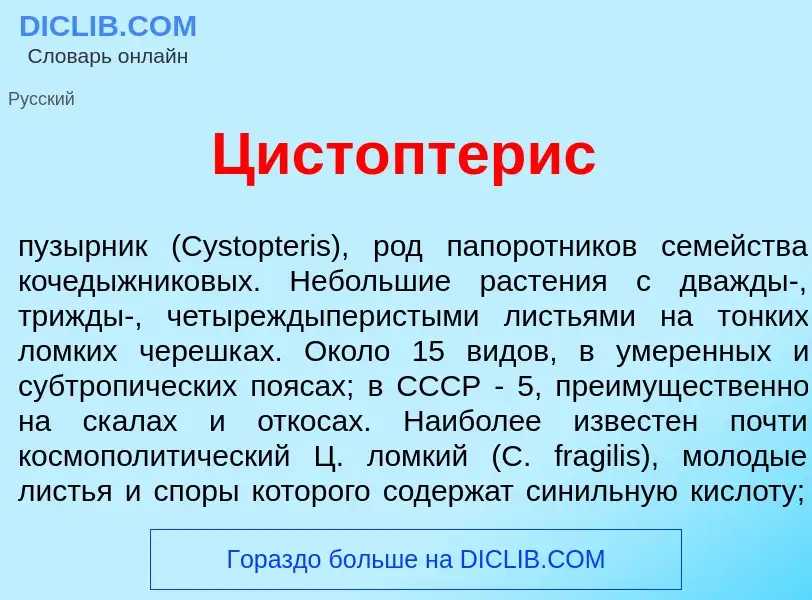 Qu'est-ce que Цист<font color="red">о</font>птерис - définition