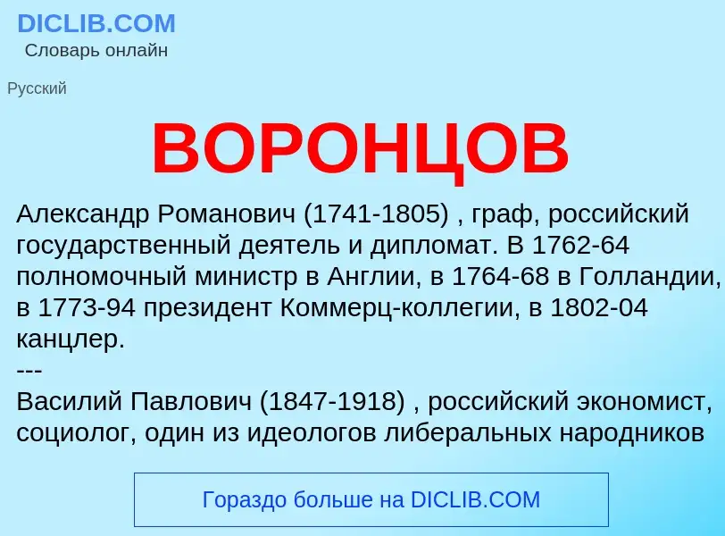 Wat is ВОРОНЦОВ - definition