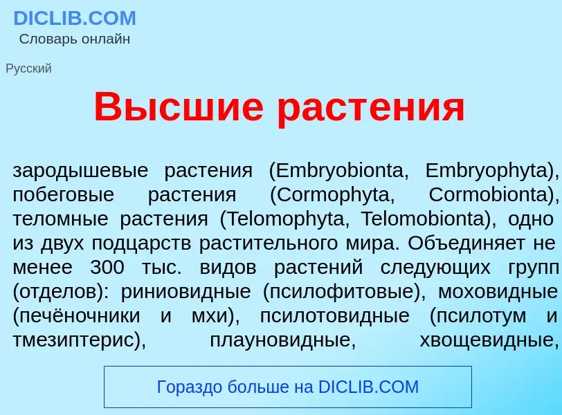 ¿Qué es В<font color="red">ы</font>сшие раст<font color="red">е</font>ния? - significado y definició