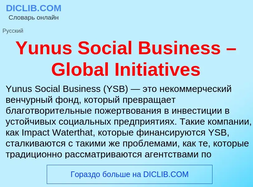 Che cos'è Yunus Social Business – Global Initiatives - definizione