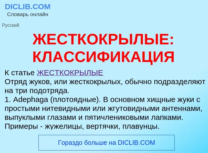 Что такое ЖЕСТКОКРЫЛЫЕ: КЛАССИФИКАЦИЯ - определение